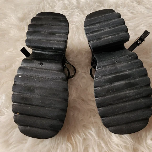 Black Faux Leather Platform Shoes - Picture 9 of 13